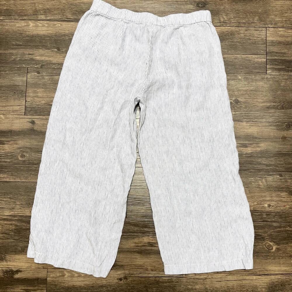 J Jill Love Linen Stripe Button Front Wide Leg Cropped Pants S Lagenlook Coastal - Picture 3 of 6